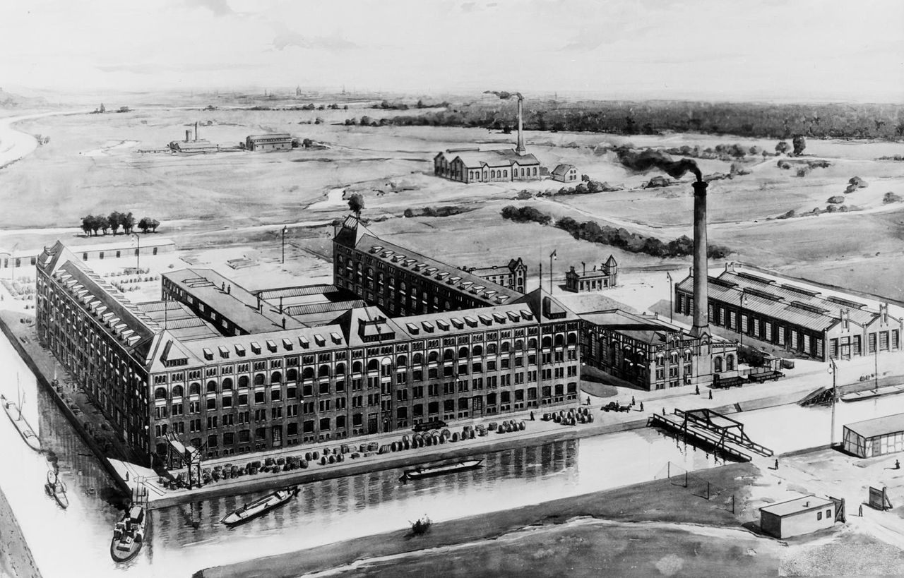 Siemens Kabelwerk in den Vorstellungen eines Künstlers, um 1900. Repro B. Becker