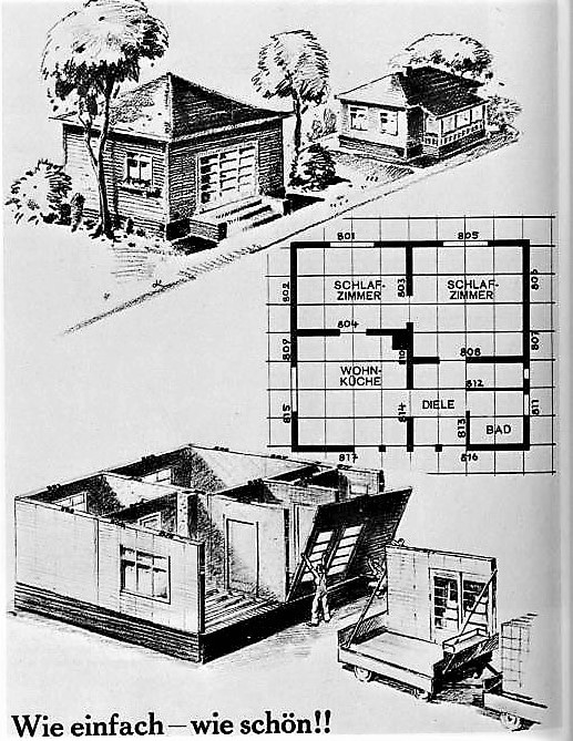 Abb. 3. Seite aus einem Katalog 1931. Kopie nach Borries, Friedrich von, Fischer, Jens-Uwe: Heimatcontainer. Deutsche Fertighäuser in Israel. – Frankfurt/M., 2009